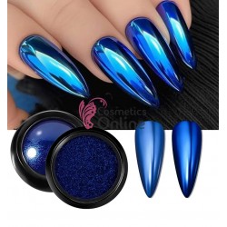Pigment Metalic Mirror Effect pentru Gel UV sau Acril, NADP014NN Crystal Blue + 2 aplicatoare